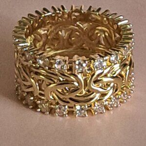 Golden Braided Band/Ring With 2 Rows of Zirconia, Size 6.5
